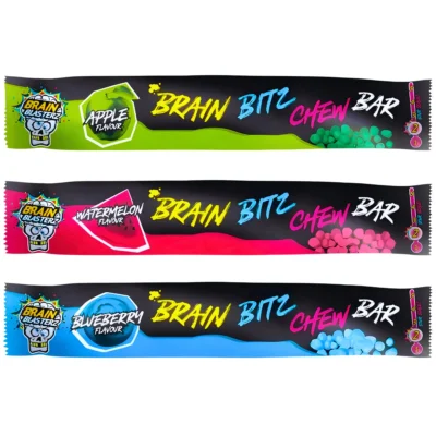 Brain Blasterz Apple/Blueberry/Watermelon Brain Bitz Chew Bar Level 2 Sour 20g PAK